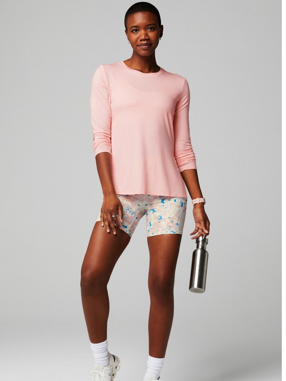 Fabletics High-Rise Pastel Camouflage Bike Shorts in Blue and Pink - Picture 5 of 11